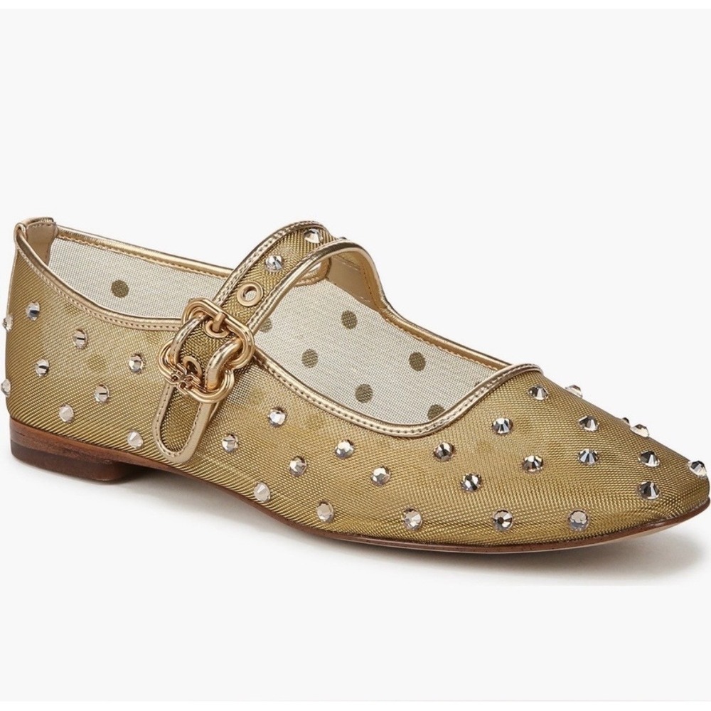 Sam Edelman Michaela Shine Mary Jane Flat Rhinestone Amber Gold 7